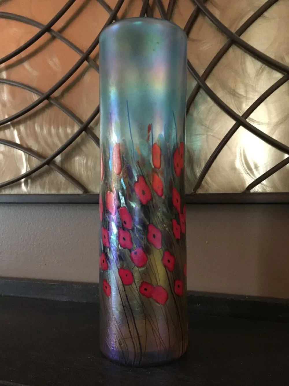 VTG 1990s Robert Held California Poppy Art Glass Cylinder Vase - Made in Canada - Picture 6 of 16